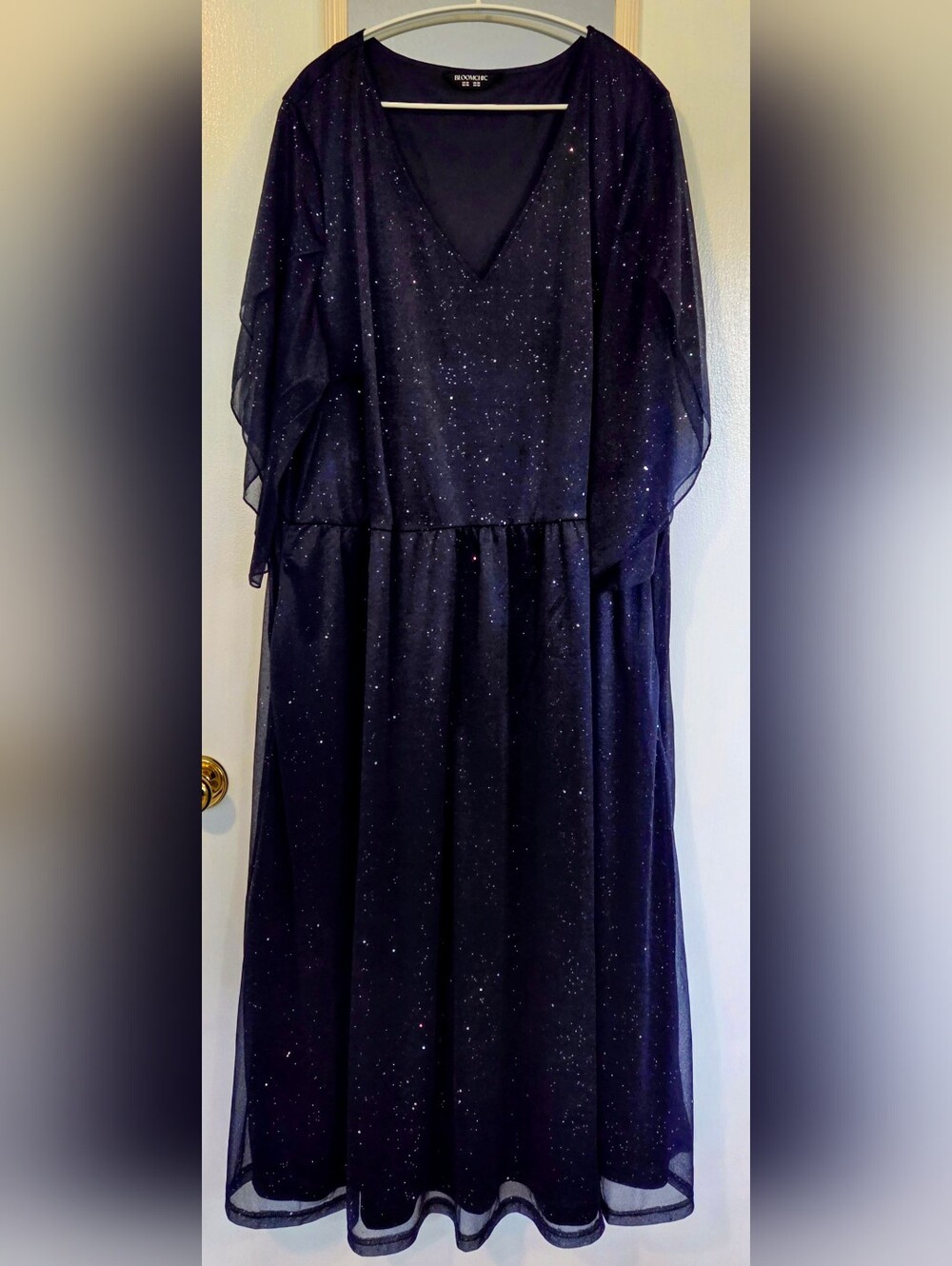 Bloomchic Navy Glitter Mesh Midi Dress Women's Plus Size 26/4x